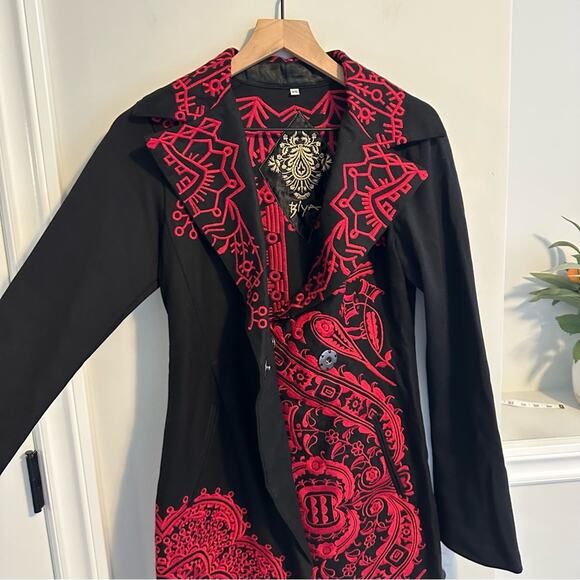 NEW Johnny Was Biya Black Red Wool Blend Embroidered Jacket XS - Picture 11 of 14